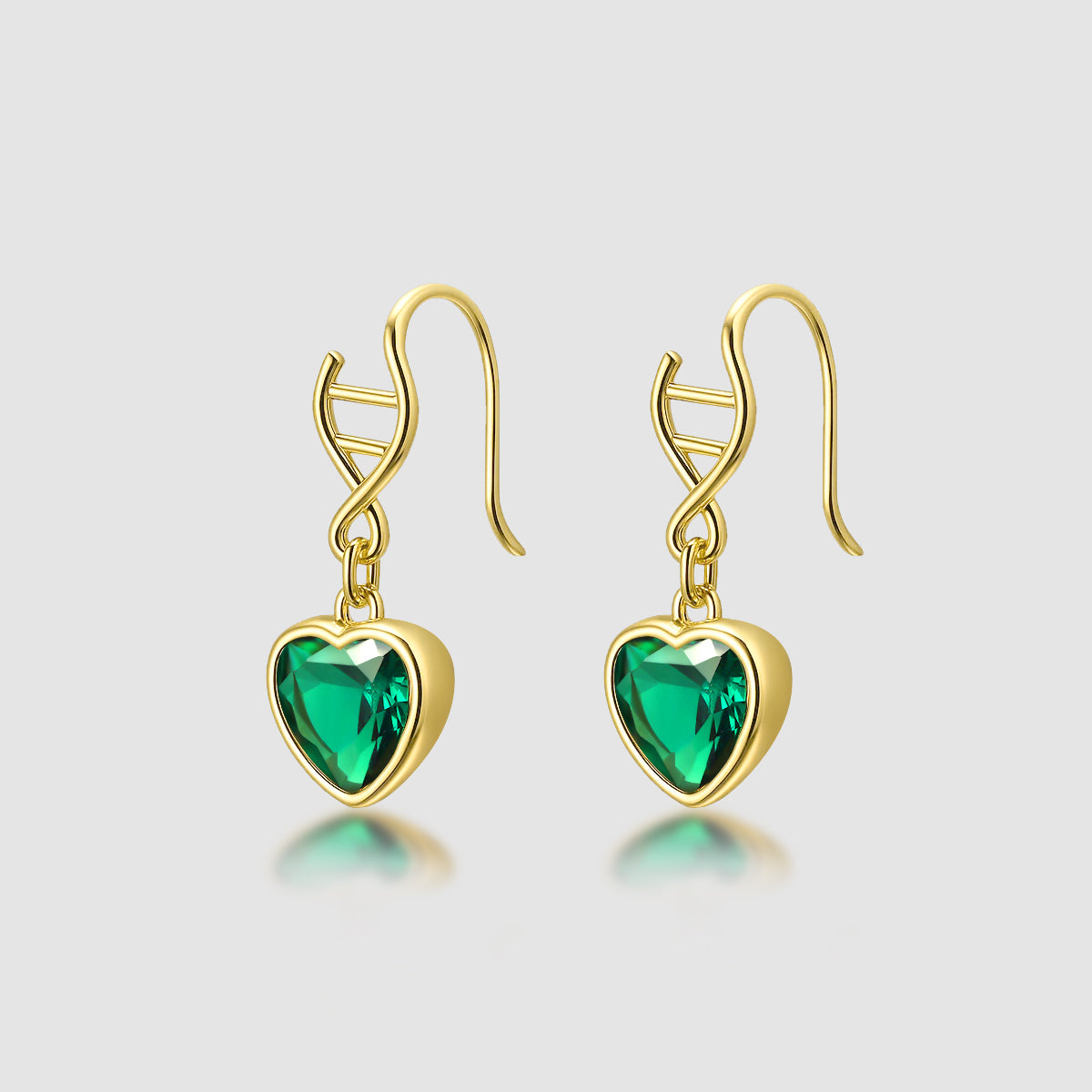 Heart Trace Gene · Emerald Heart DNA Drop Earrings