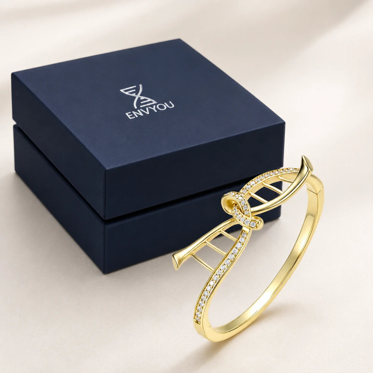 Eternal Gene Bow Bangle – DNA Inspired Crystal Bracelet