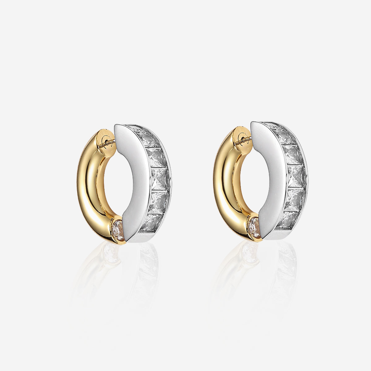 ENVYOU Gold Silver Huggie Earrings