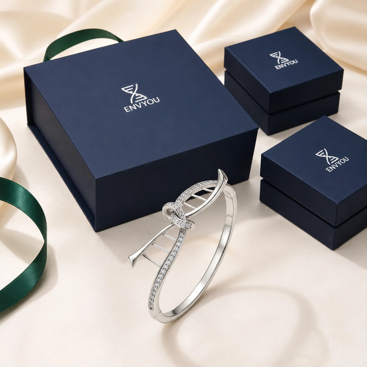 Eternal Gene Bow Bangle – DNA Inspired Crystal Bracelet